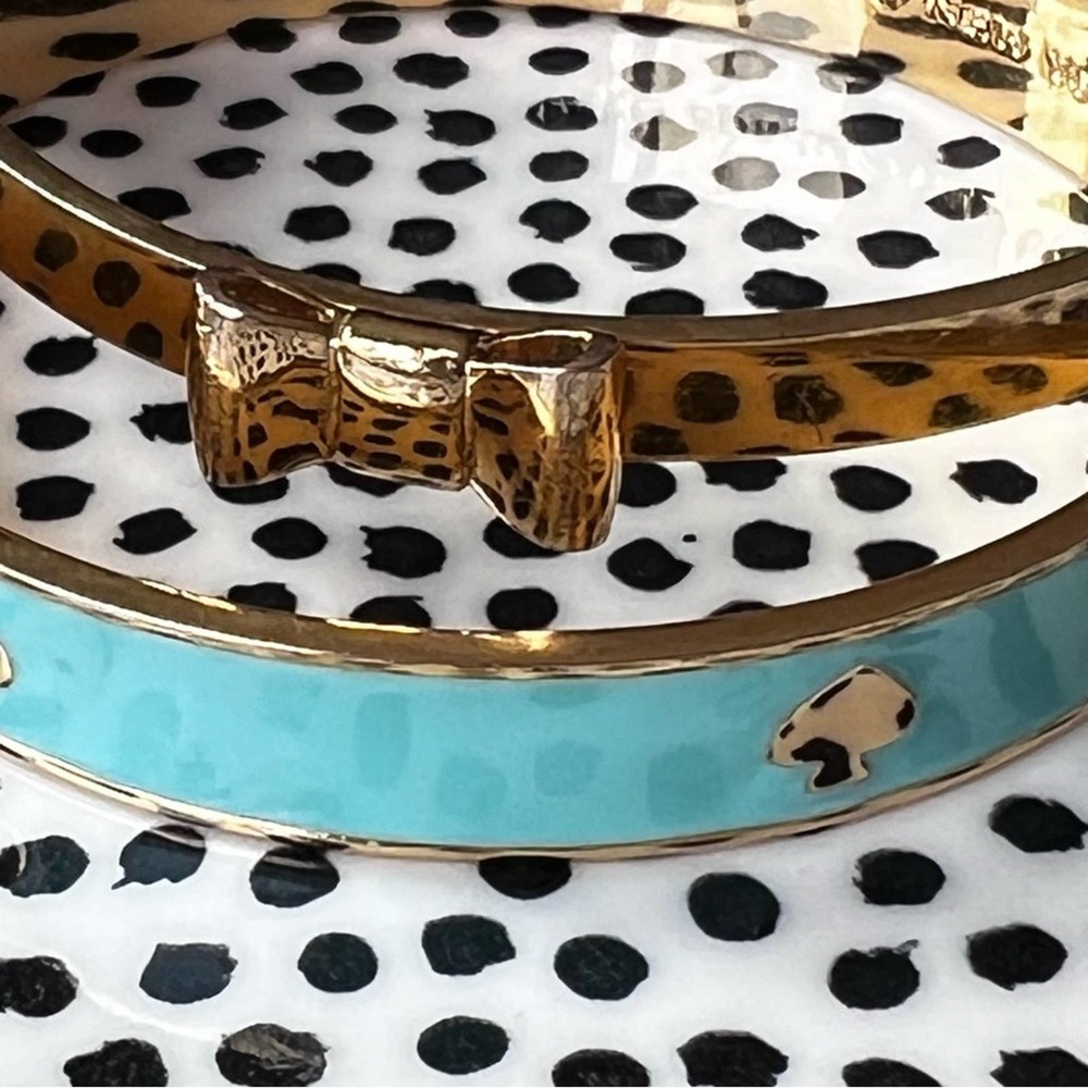 KATE SPADE Bow & Spades Tiffany Blue Gold Bangle Set Two Bracelets EXCELLENT EC - Picture 3 of 8